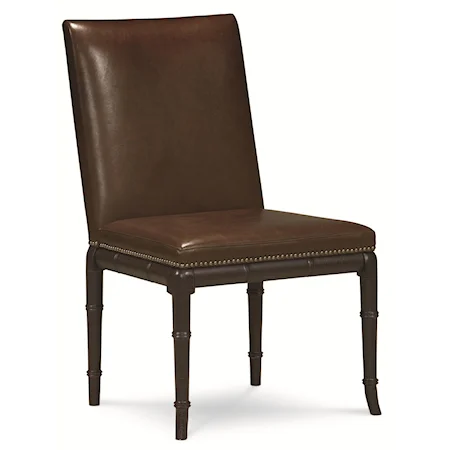 "Bamboo-zled" Dining Side Chair with Leather Upholstery and Nail Head Trim